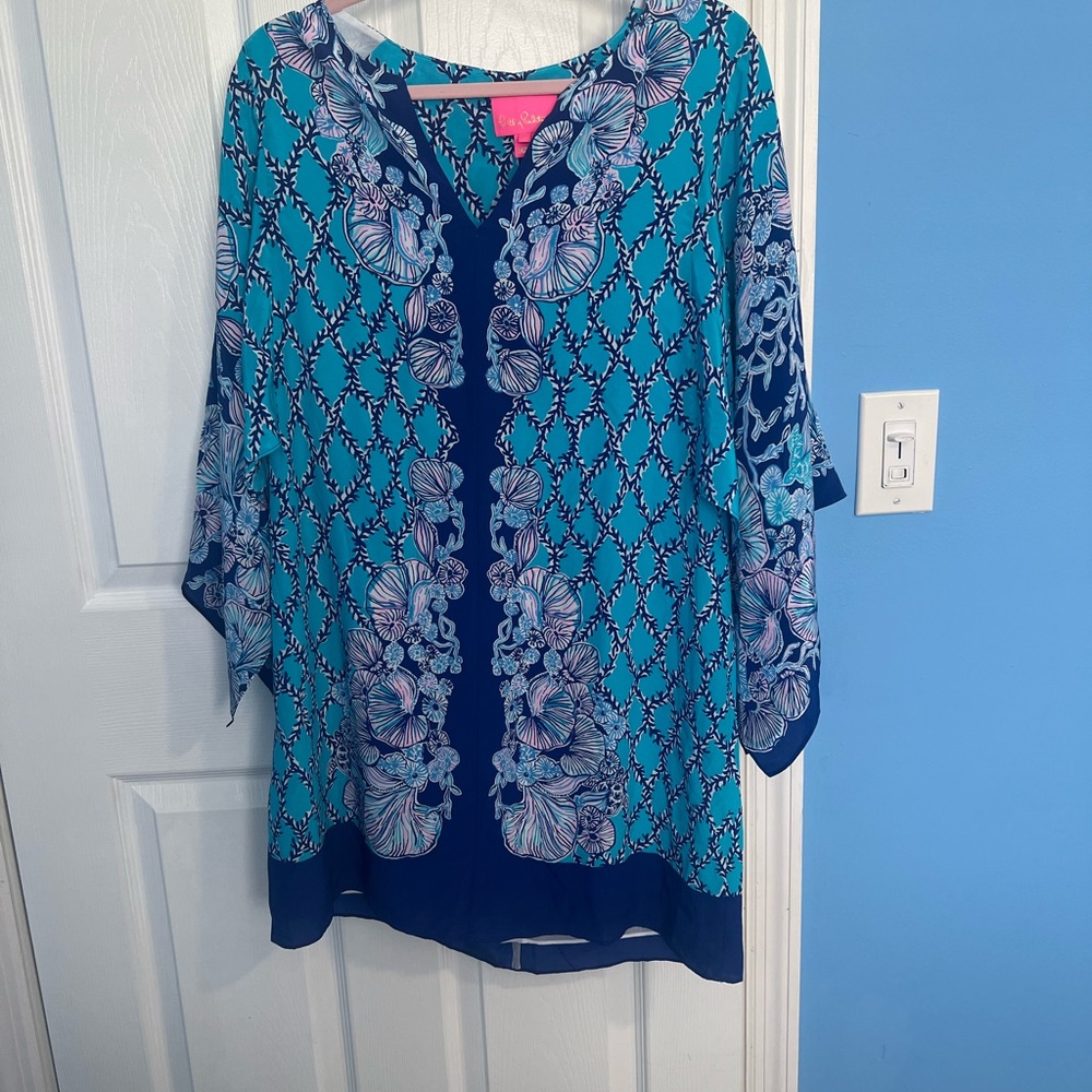Lilly Pulitzer Tunic Top Silk. Lapis Lazuli